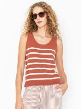 KuleThe Gio Striped Knit Tank Top Rust & White